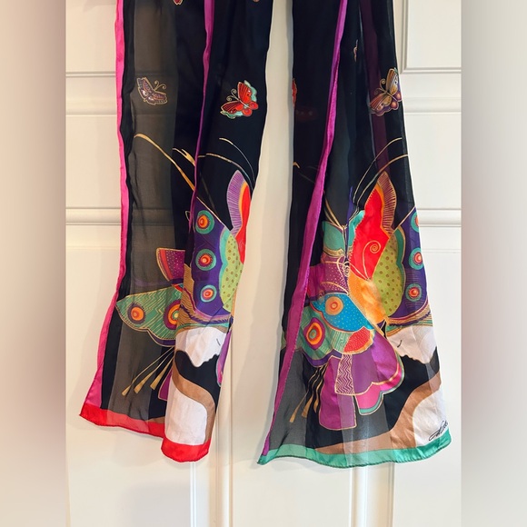Vintage Laurel Burch 100% Silk Scarf Multicolor Butterfly Long Designer Wrap - Picture 3 of 16